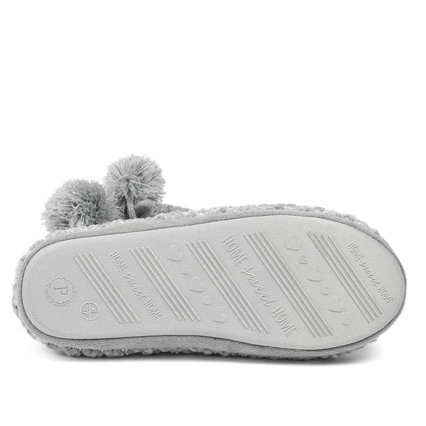 Pavers Warm Soft PomPom Slipper Boots - Grey-Silver