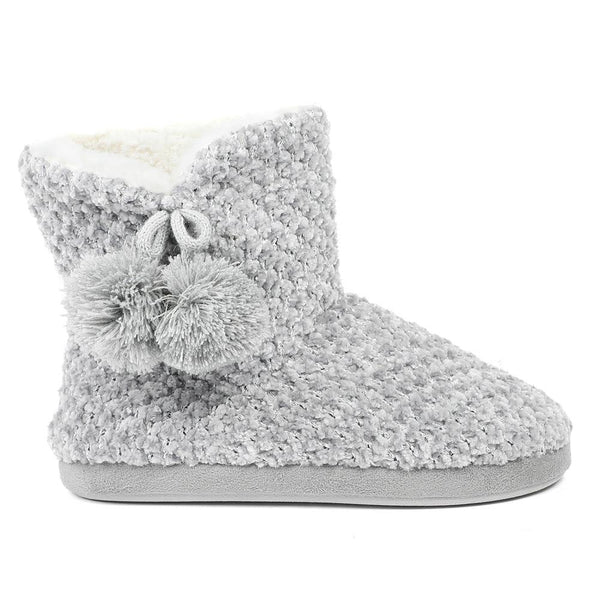 pavers Warm Soft PomPom Slipper Boots - Grey-Silver