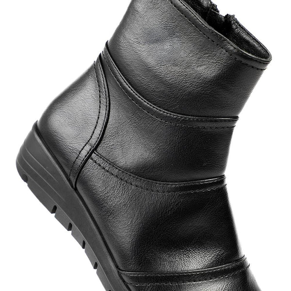 Pavers Wedge Heel Casual Zip Up Ankle Boots - Black
