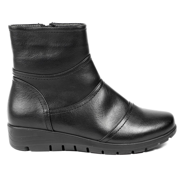 pavers Wedge Heel Casual Zip Up Ankle Boots - Black
