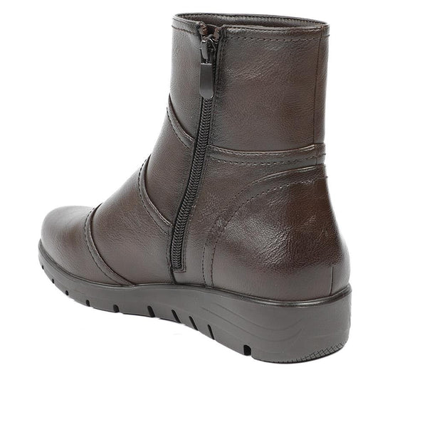 Pavers Wedge Heel Casual Zip Up Ankle Boots - Brown