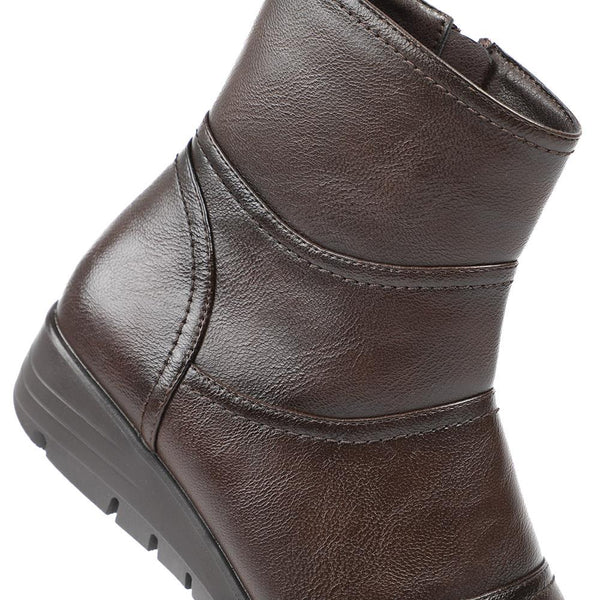 Pavers Wedge Heel Casual Zip Up Ankle Boots - Brown