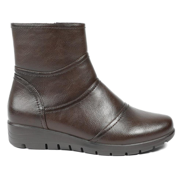 pavers Wedge Heel Casual Zip Up Ankle Boots - Brown