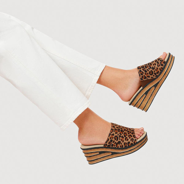 Pavers Wedge-Heel Mules - Leopard
