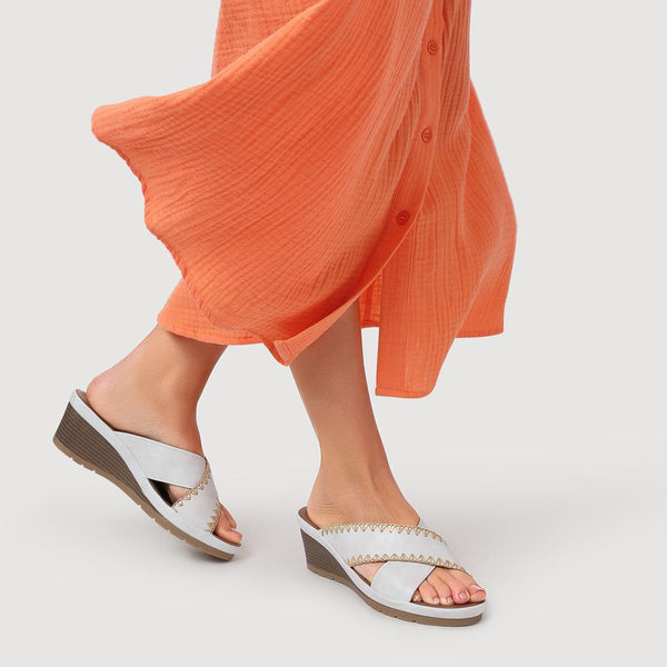 Pavers Wedge-Heel Mules - White