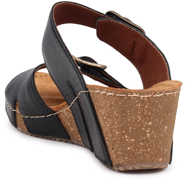 Pavers Wedge Heeled Mules - Black