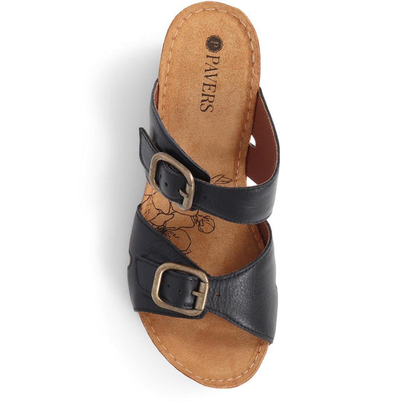 Pavers Wedge Heeled Mules - Black
