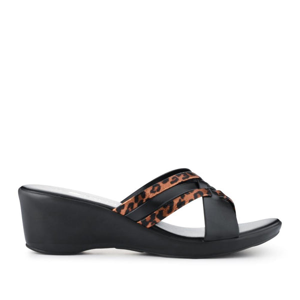pavers Wedge-Heeled Mules - Black Leopard