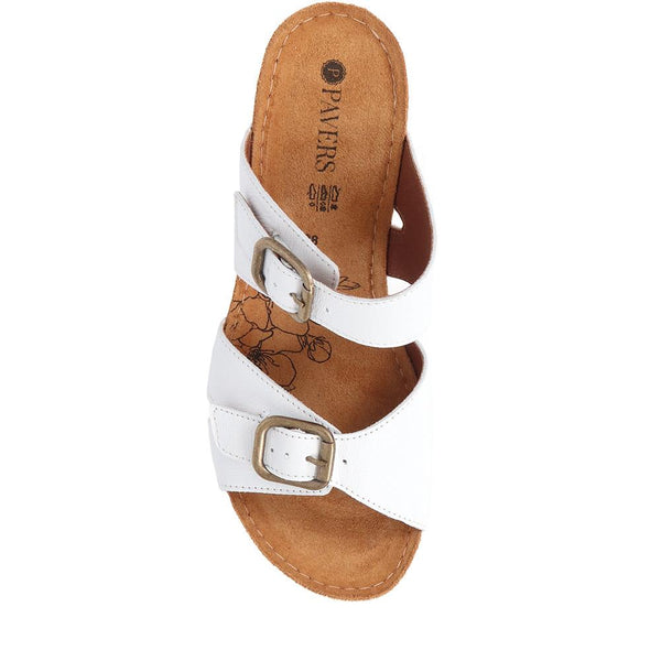 Pavers Wedge Heeled Mules - White