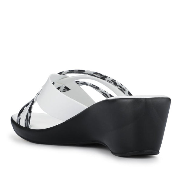 Pavers Wedge-Heeled Mules - White Leopard