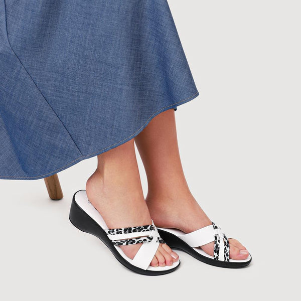 Pavers Wedge-Heeled Mules - White Leopard