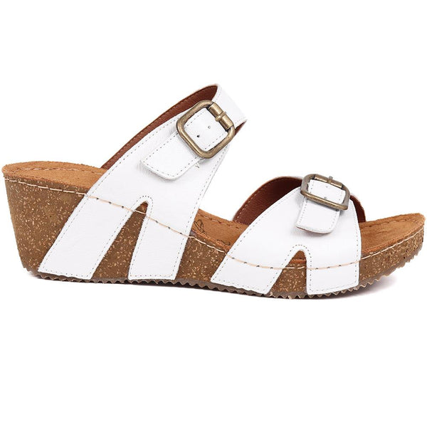 pavers Wedge Heeled Mules - White