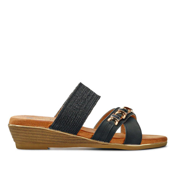 pavers Wedge-Heeled Slip-On Mules - Black
