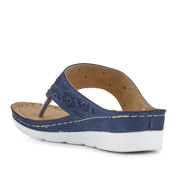 Pavers Wedge-Heeled Toe-Post Sandals - Denim