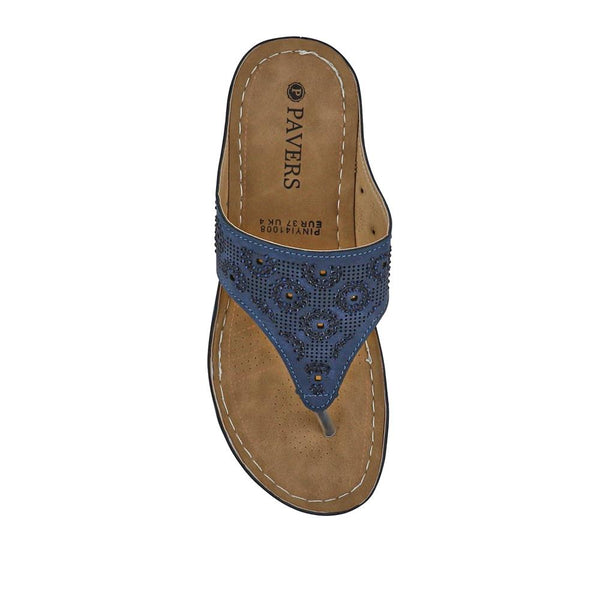 Pavers Wedge-Heeled Toe-Post Sandals - Denim