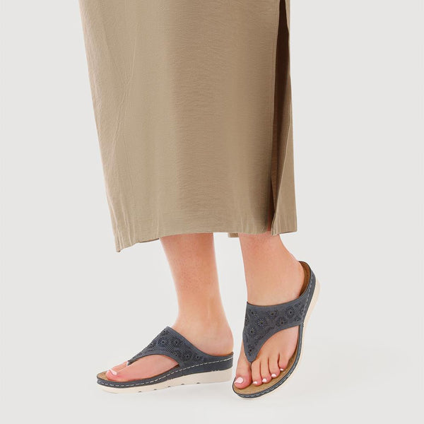 Pavers Wedge-Heeled Toe-Post Sandals - Denim