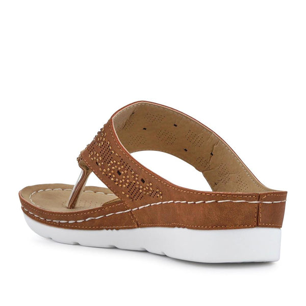 Pavers Wedge-Heeled Toe-Post Sandals - Tan