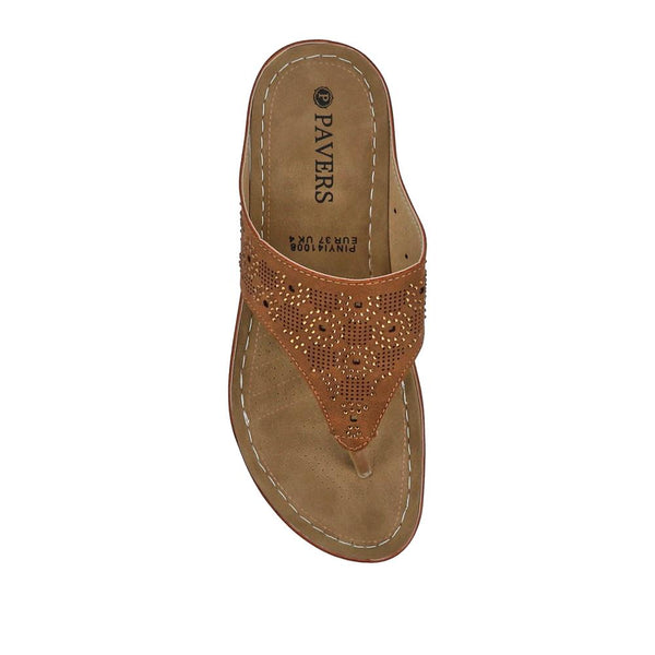 Pavers Wedge-Heeled Toe-Post Sandals - Tan