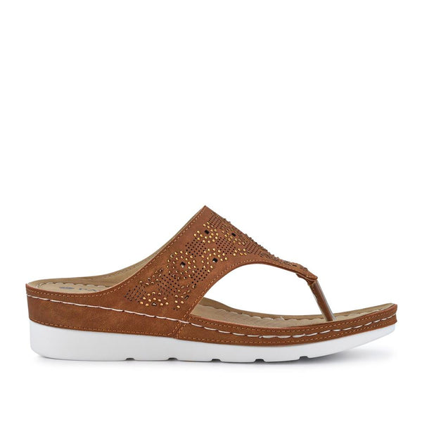 pavers Wedge-Heeled Toe-Post Sandals - Tan