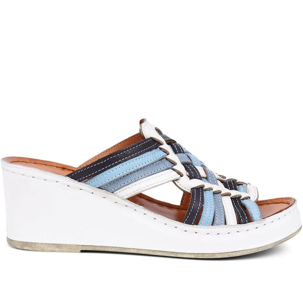 pavers Wedge Mule Sandals - Blue Multi