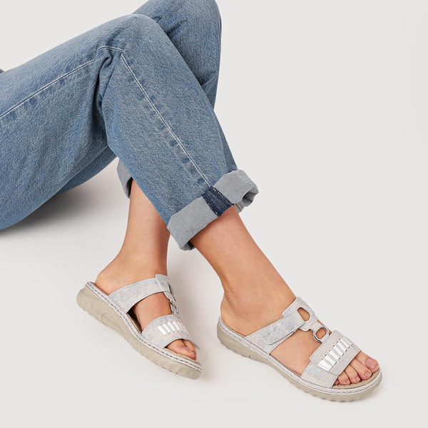 Pavers Wedge Touch-Fasten Sandals - Silver