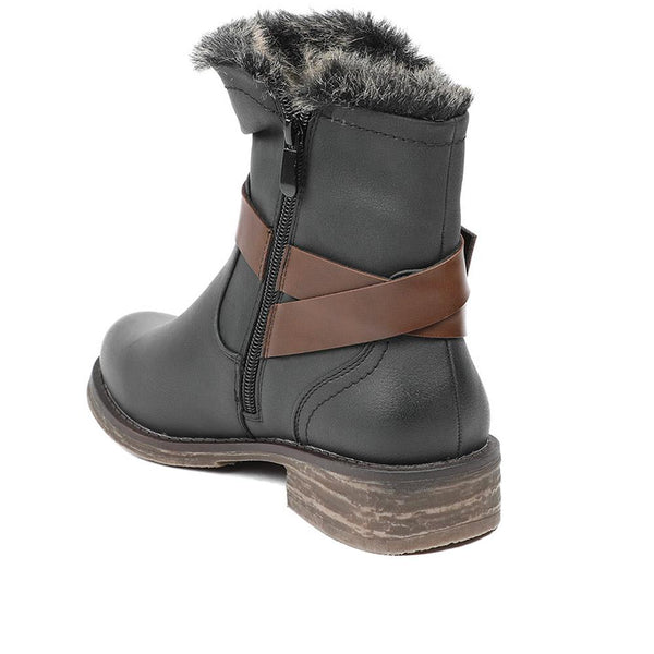 Pavers Wide Fit Buckle Detailed Ankle Boots - Black