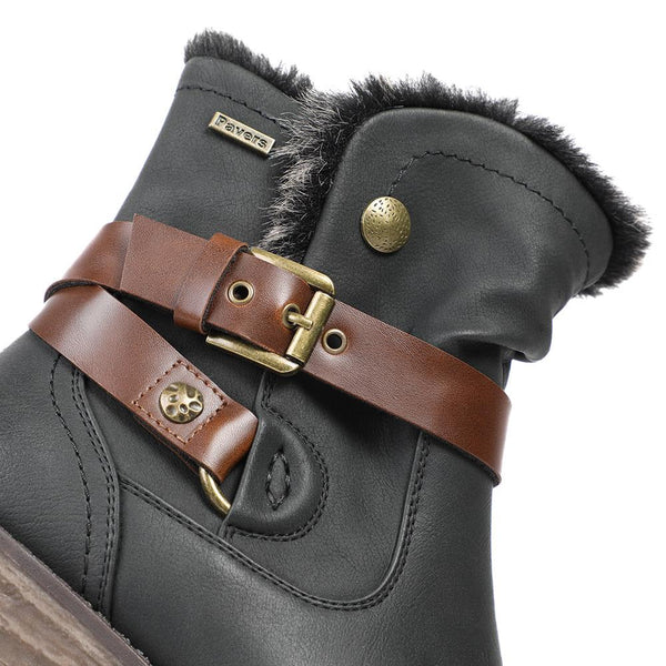 Pavers Wide Fit Buckle Detailed Ankle Boots - Black