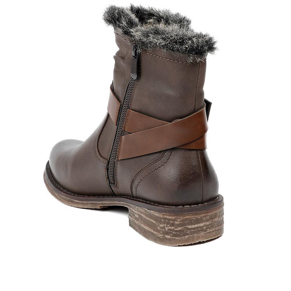 Pavers Wide Fit Buckle Detailed Ankle Boots - Brown