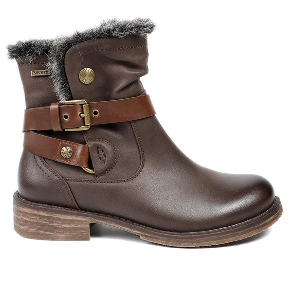 pavers Wide Fit Buckle Detailed Ankle Boots - Brown