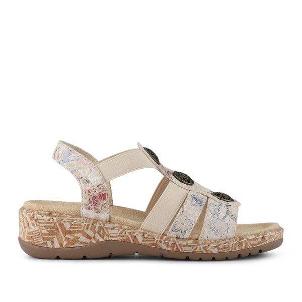 pavers Wide Fit Floral Sandals - Beige Multi