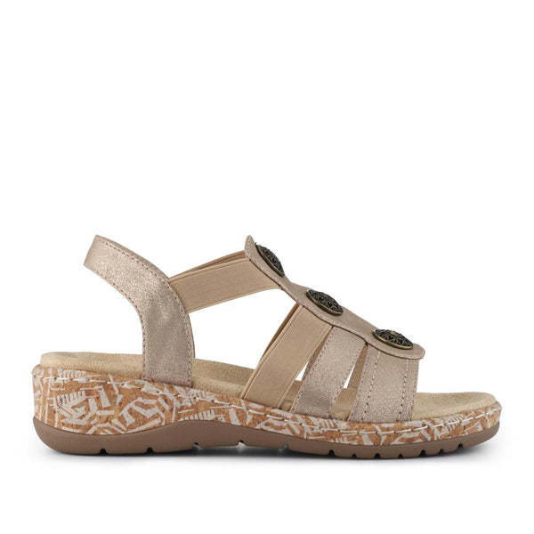 pavers Wide Fit Floral Sandals - Gold