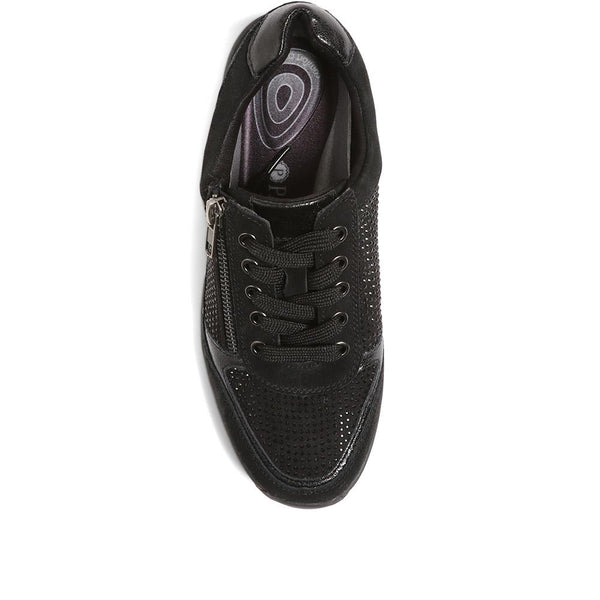 Pavers Wide Fit Lace-Up Leather Trainers - Black