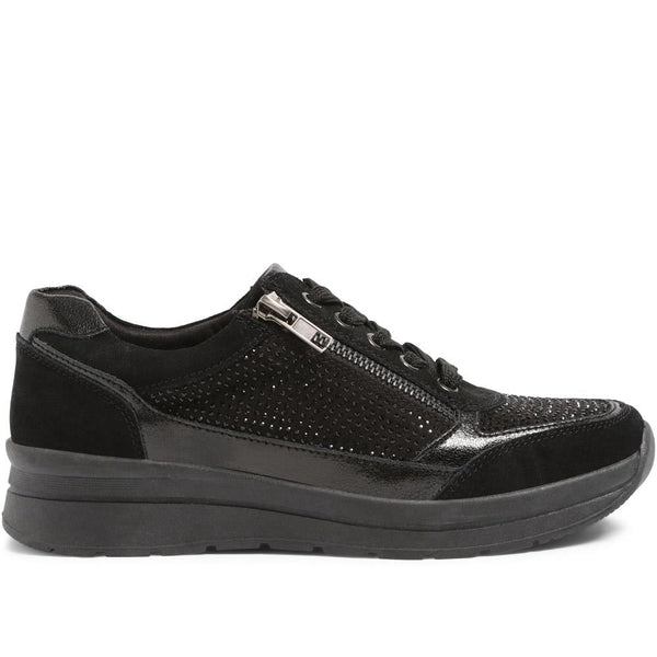 pavers Wide Fit Lace-Up Leather Trainers - Black