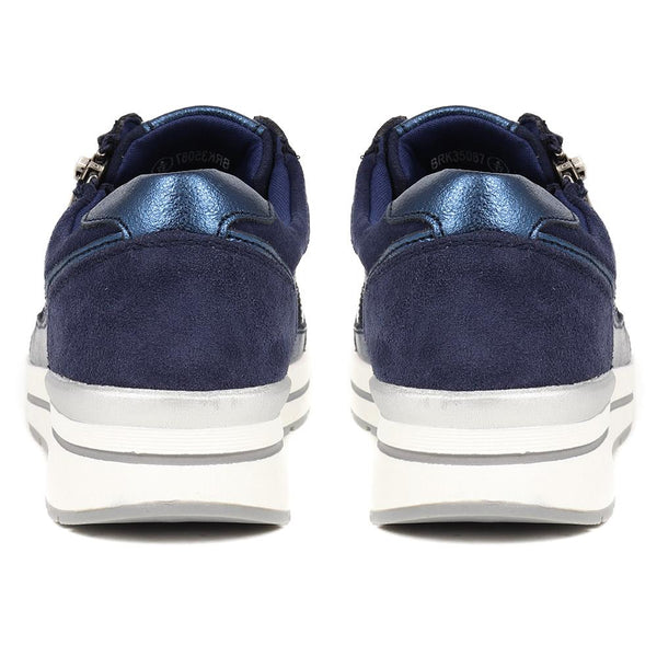 Pavers Wide Fit Lace-Up Leather Trainers - Navy