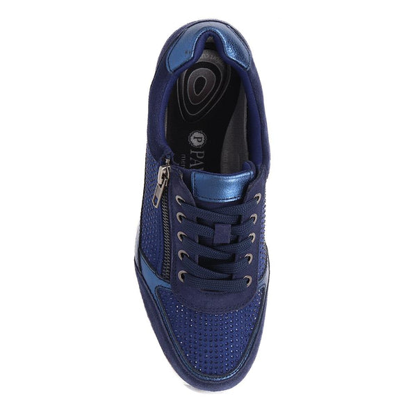 Pavers Wide Fit Lace-Up Leather Trainers - Navy