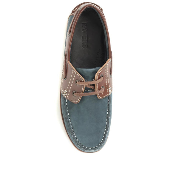 Pavers Wide Fit Leather Boat Shoes - Navy Tan