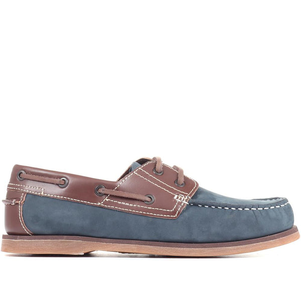 pavers Wide Fit Leather Boat Shoes - Navy Tan
