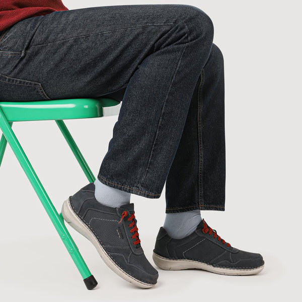 Pavers Wide-Fit Leather Bungee-Laced Trainers - Navy