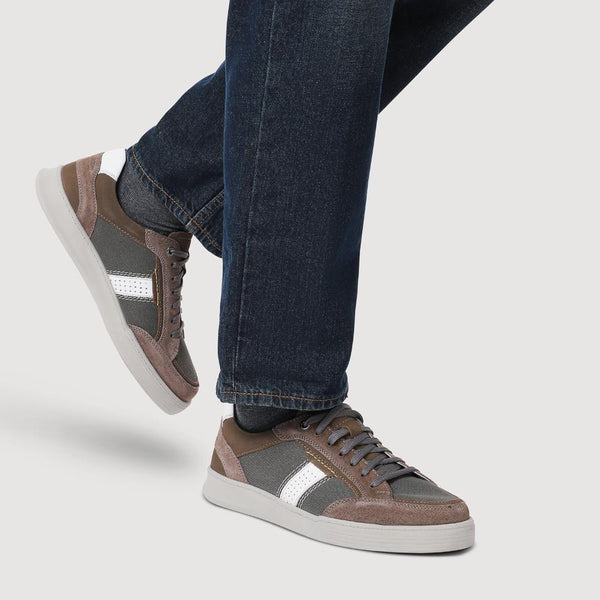 Pavers Wide-Fit Leather Laced Trainers - Charcoal