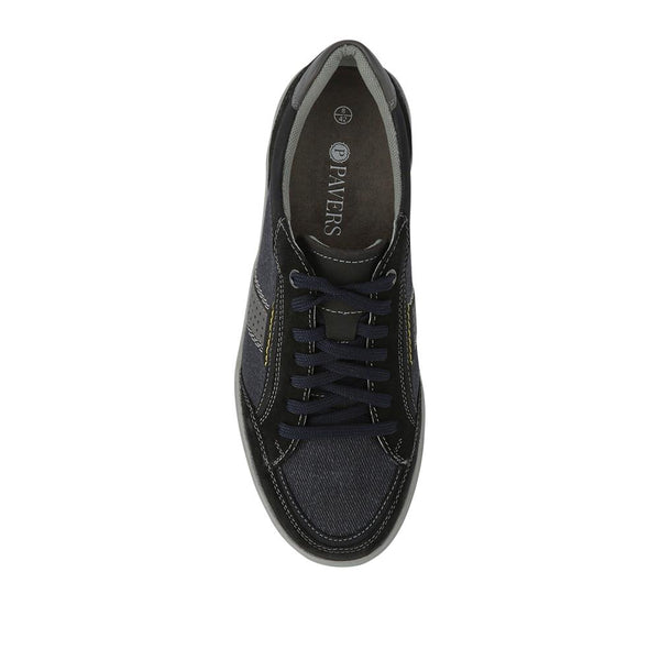 Pavers Wide-Fit Leather Laced Trainers - Navy