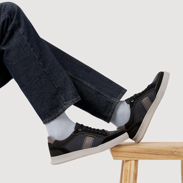 Pavers Wide-Fit Leather Laced Trainers - Navy