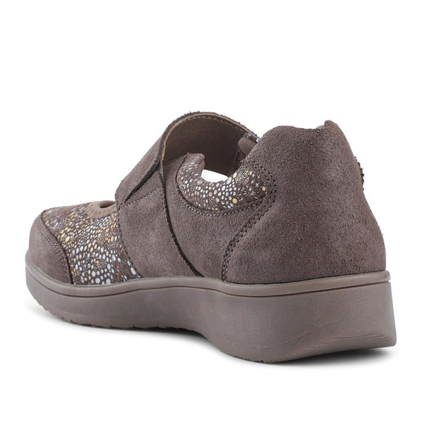 Pavers Wide Fit Leather Mary Janes - Taupe Multi