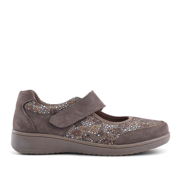 pavers Wide Fit Leather Mary Janes - Taupe Multi