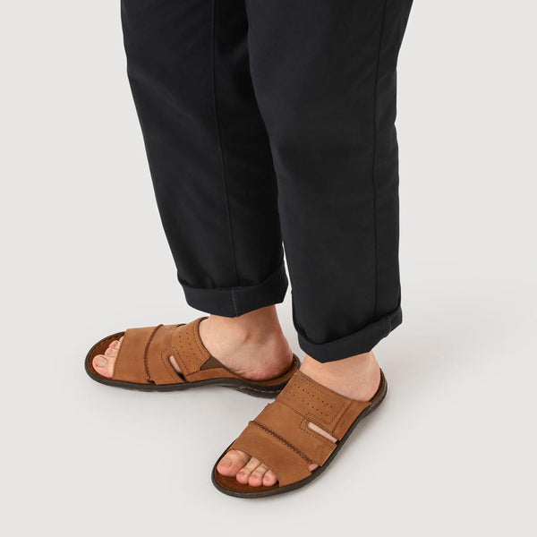 Pavers Wide-Fit Leather Mule Sandals - Brown
