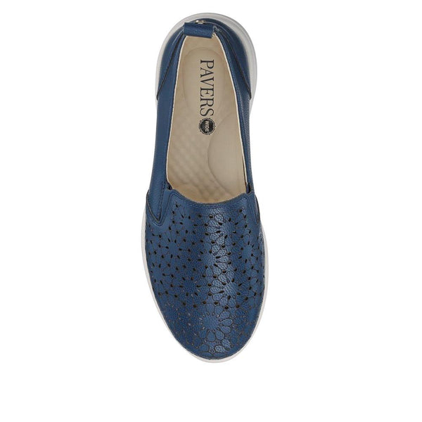 Pavers Wide Fit Leather Slip-On Shoes - Navy