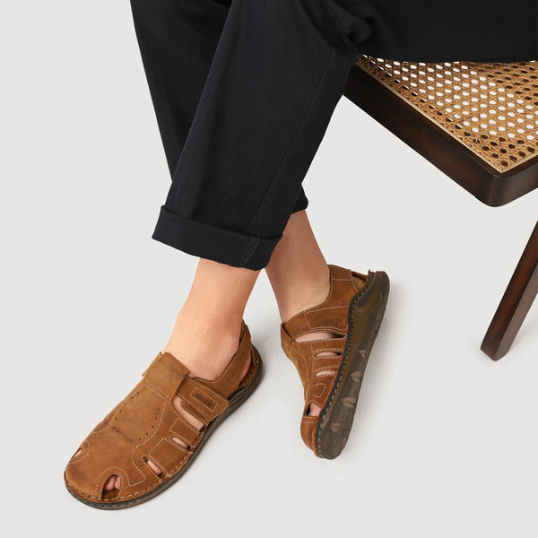 Pavers Wide-Fit Leather Touch-Fasten Sandals - Tan