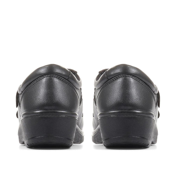 Pavers Wide Fit Leather Touch Fasten Shoes - Black