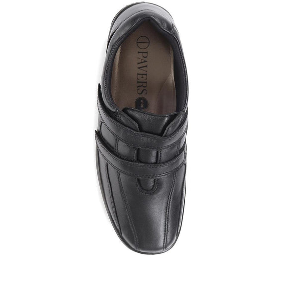 Pavers Wide Fit Leather Touch Fasten Shoes - Black
