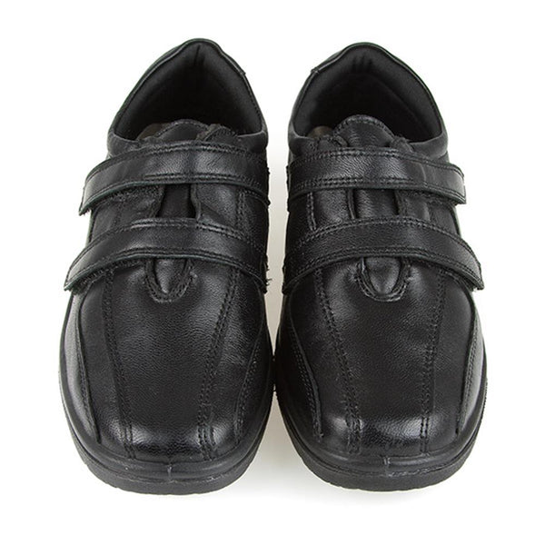 Pavers Wide Fit Leather Touch Fasten Shoes - Black