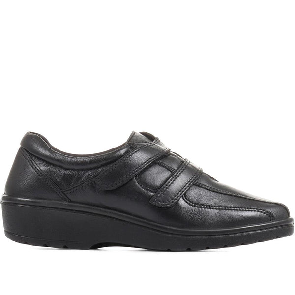 pavers Wide Fit Leather Touch Fasten Shoes - Black